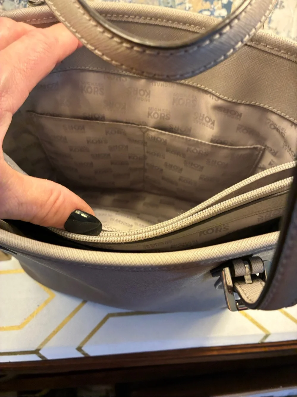 EUC Michael Kors Taupe Saffiano Leather Tote with MK Charm